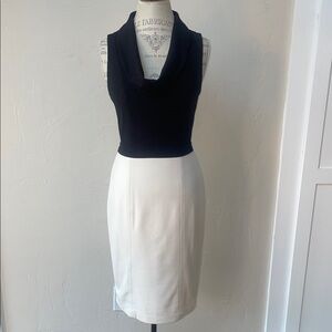 White House Black Market Black and White Pencil Dress with Deep Cowl Neck